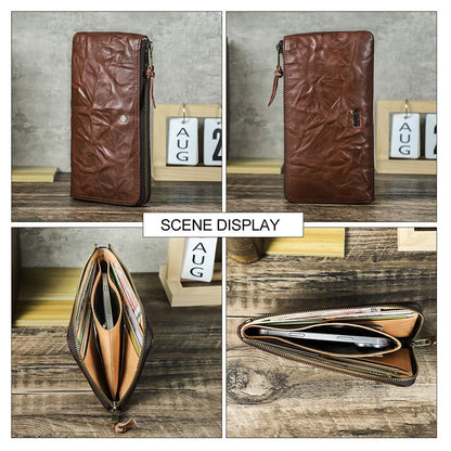 Herren Echtleder Lange Geldbörse Vintage RFID Handyfach 8 Kartenfächer Geschenk