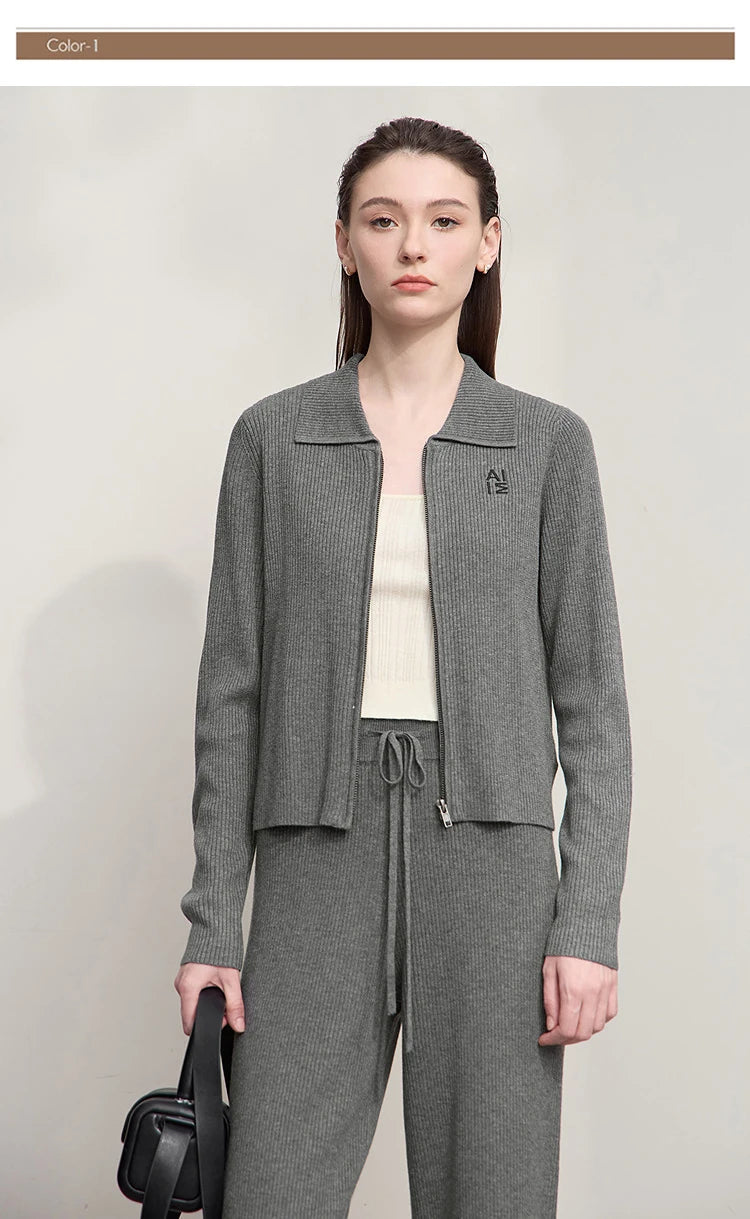 Damen-Strickjacke Buchstaben Slim Reißverschluss Wolle-Mix Herbst-Winter
