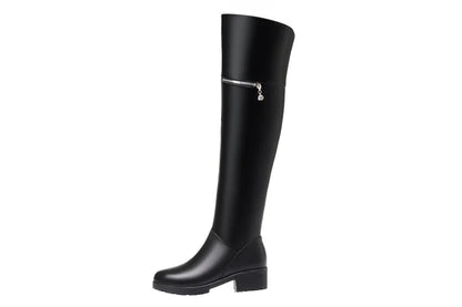 AIYUQI Women's Over Knee Boots Winter Fashion Middle Heel Fur Long Boots Women Genuine Leather Rider Boots Ladies