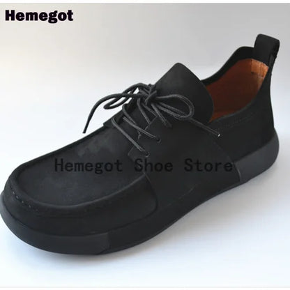 Black Flats Men Shoes Classic British Style Men's Casual Leather Shoes for Outdoor Camping Anti-Slip Leather Handmade Men Shoes