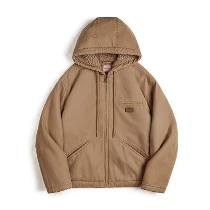 Herren Kapuzenjacke Einfarbig Sherpa-Fleece Baumwolle Taschen