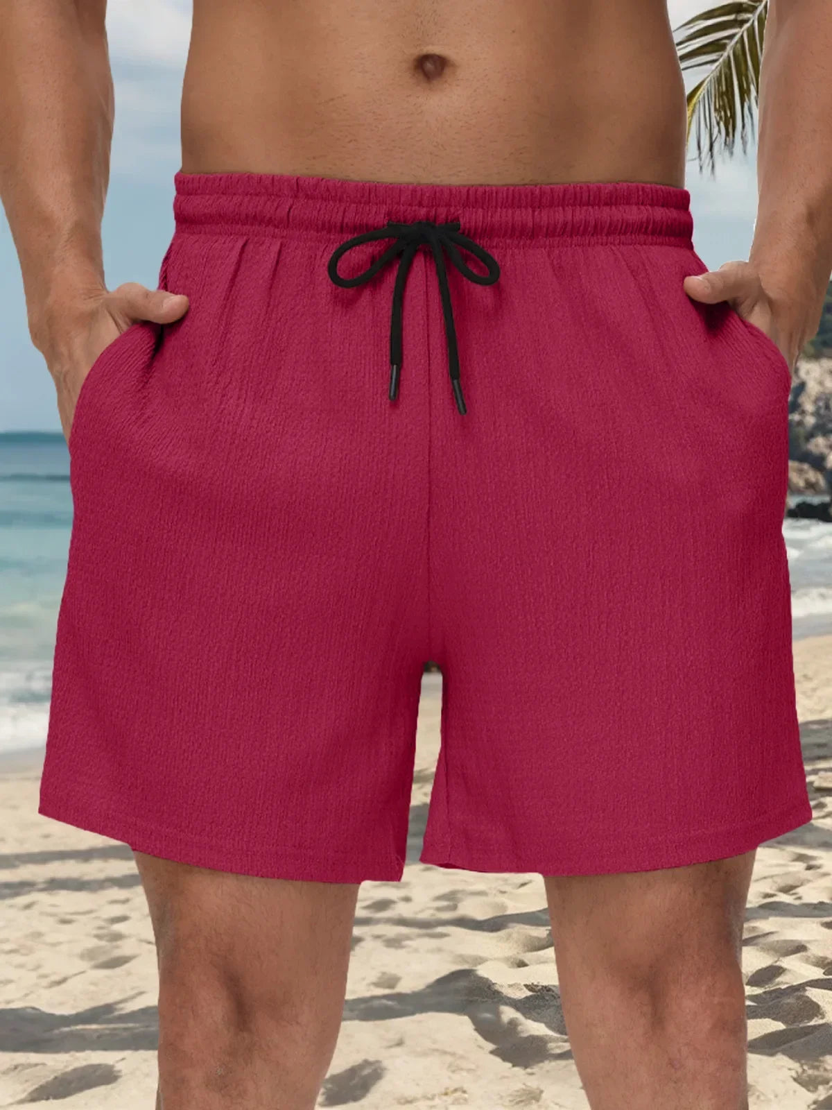 Leichte Herren-Sportshorts aus Eisseide – lockere, knielange Sommerhose in Schwarz