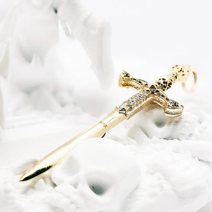 Damen-Charm-Anhänger goldenes Schwert Vintage Sommer aus Sterlingsilber