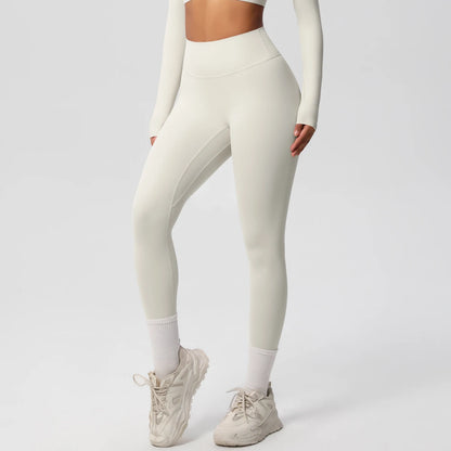 Damen-Yoga-Leggings in Cremeweiß mit hoher Taille, eng anliegend bis zum Knöchel