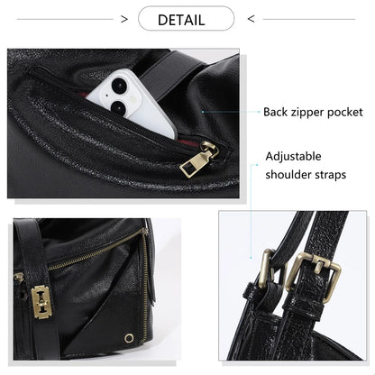 Damen-Schultertasche aus Vintage Öl-Wachs-Leder mit großem Stauraum und Mehrfach-Reißverschlussfächern