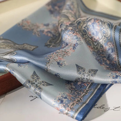 Damen Seidensatin Schal quadratisch Blumenprint Kopftuch Bandana Hijab B