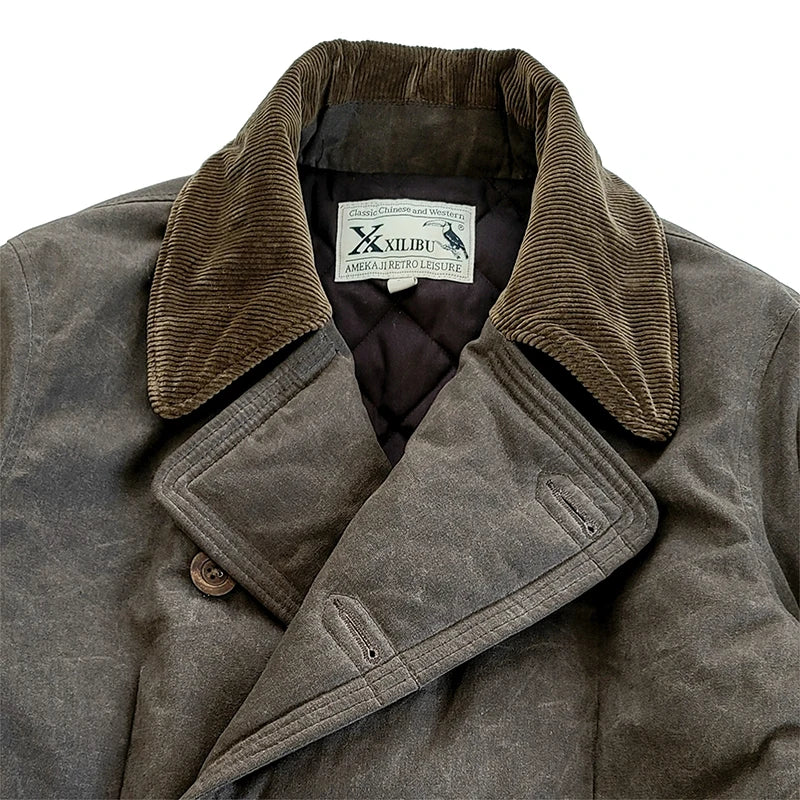 Männer Mantel im Vintage-Stil aus wasserabweisendem Öl-Wachs für Herbst und Winter