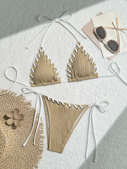 Sommerliches kariertes Bikini-Set mit Push-up-Effekt – verführerische Bademode für den Strand und Pool