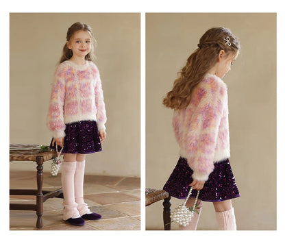 Winterpullover für Mädchen mit langen Ärmeln – ideal für Weihnachtsfeiern, in Weiß und Grün, für Kinder von 110 cm bis 170 cm.