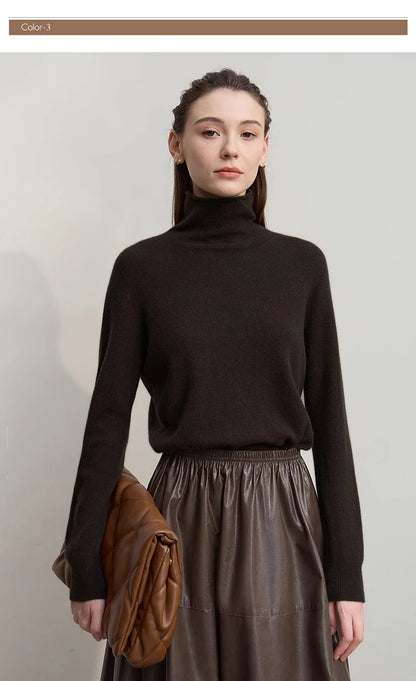 Damen-Rollkragenpullover Wolle-Kaschmir locker einfarbig Herbst