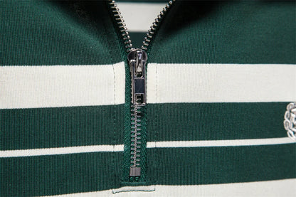 Herren Langarm Polo Shirt aus Baumwolle mit gestreiftem Reißverschluss