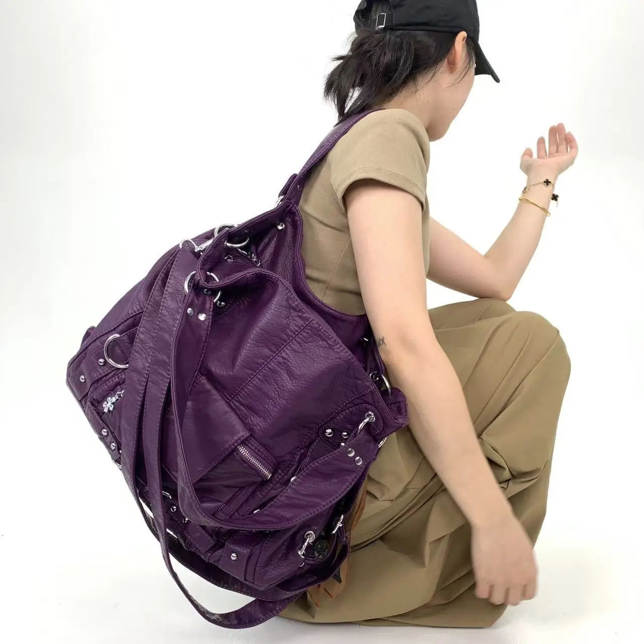 Damen-Vintage-Schultertasche Große Schwarze Mit Top-Griff Und Mehreren Fächern Für Viel Stauraum