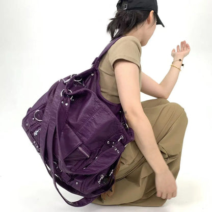 Damen-Vintage-Schultertasche Große Schwarze Mit Top-Griff Und Mehreren Fächern Für Viel Stauraum