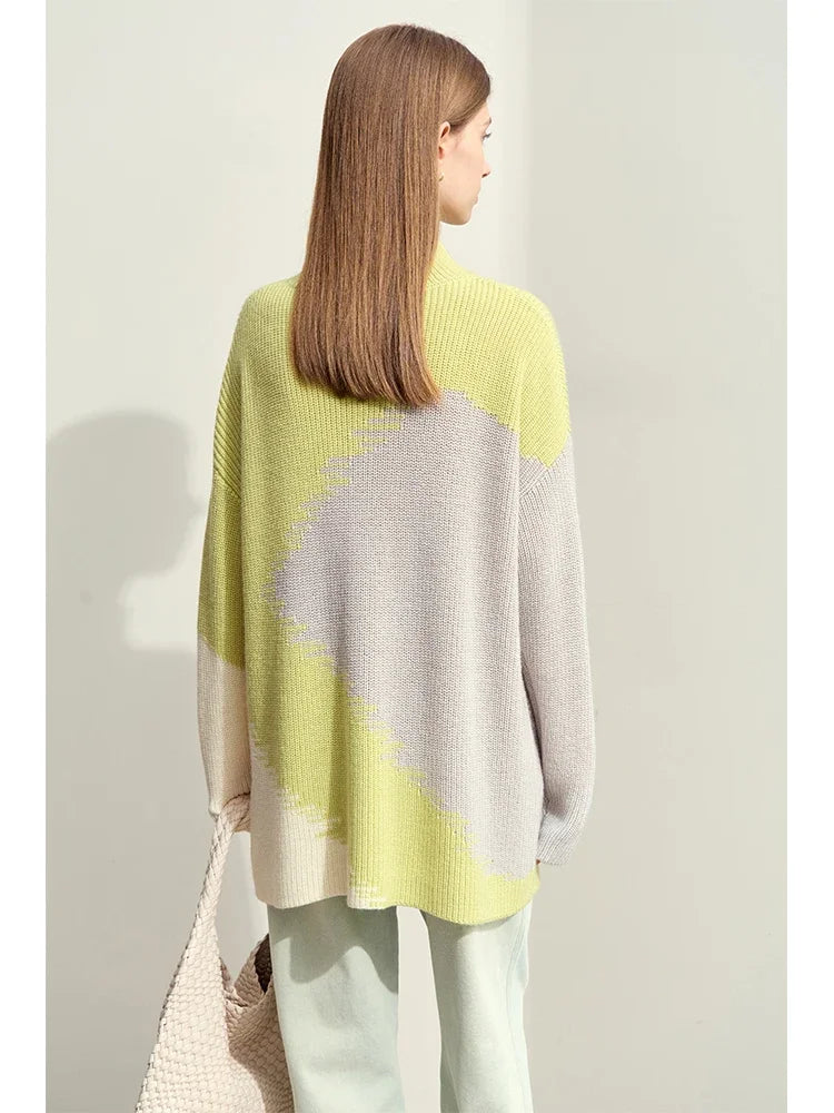 Damen-Rollkragenpullover Stickerei locker Winter Wolle-Mix
