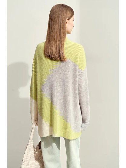 Damen-Rollkragenpullover Stickerei locker Winter Wolle-Mix