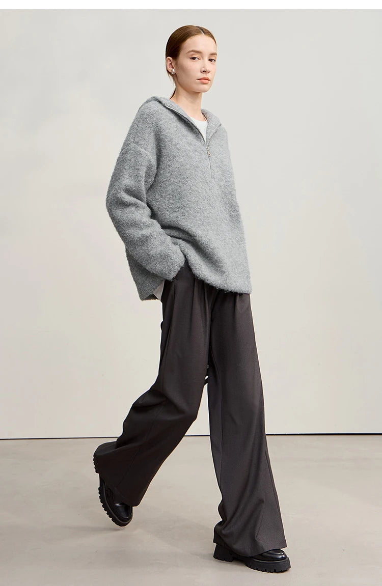 Damen-Kapuzenpullover Wolle Reißverschluss locker dick warm Winter