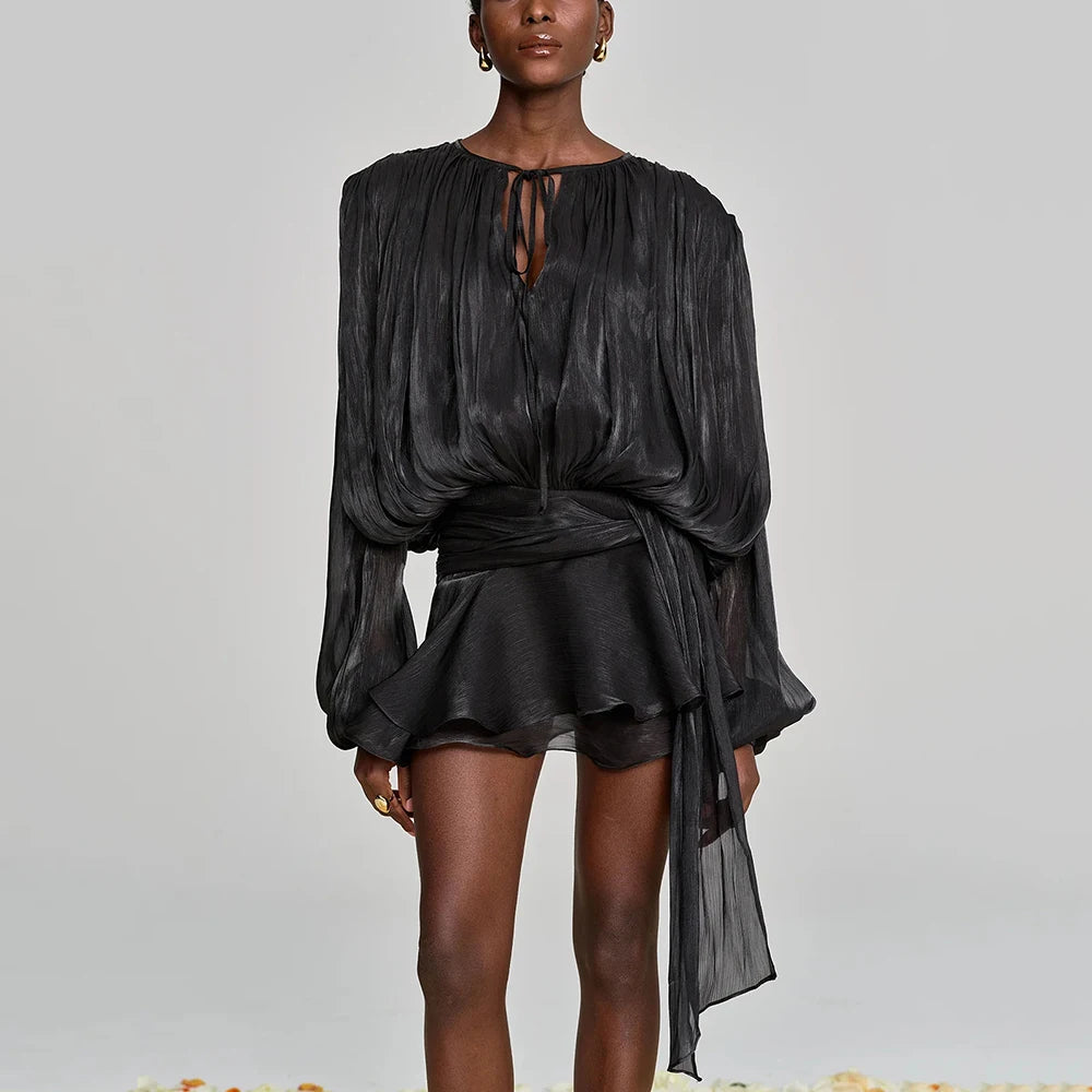 Elegantes Damen-Tunikakleid mit Rundhalsausschnitt, langen Ärmeln und Patchwork-Design