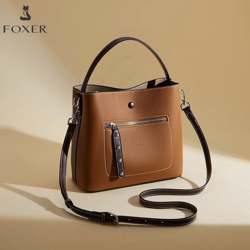 Damen-Handtasche aus echtem Leder im Bucket-Stil mit großem Fassungsvermögen Alltagstauglich