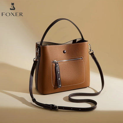 Damen-Handtasche aus echtem Leder im Bucket-Stil mit großem Fassungsvermögen Alltagstauglich