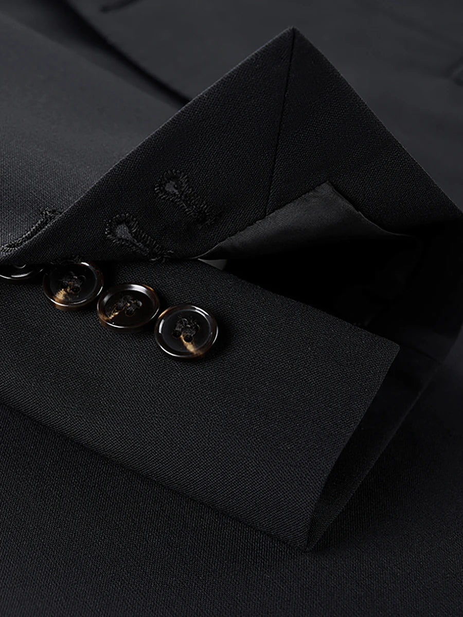Herrenanzug aus 100% Wolle in tiefem Blau, doppelt geknöpft – ideal für Hochzeit, Dinnerparty oder den täglichen eleganten Auftritt.