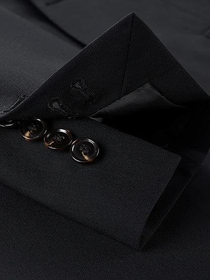Herrenanzug aus 100% Wolle in tiefem Blau, doppelt geknöpft – ideal für Hochzeit, Dinnerparty oder den täglichen eleganten Auftritt.