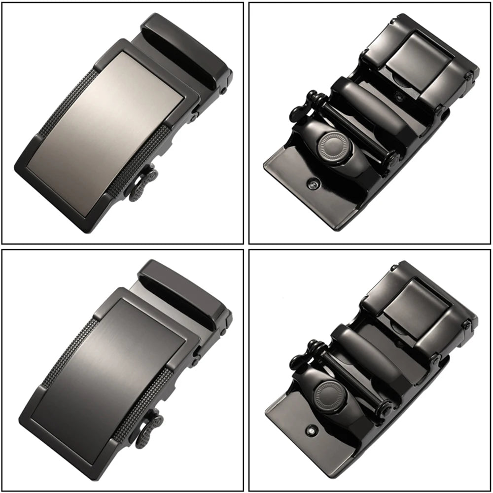 Herren-Gürtel aus Echtleder 35 mm Breite mit Silberner Automatik-Schnalle für Business und Alltag