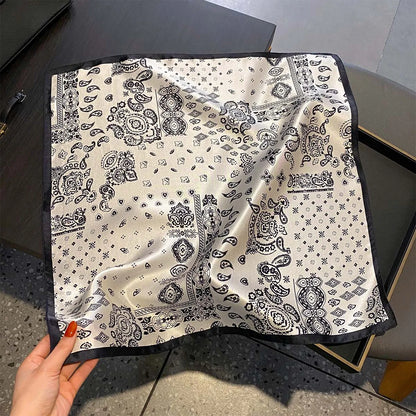 Damen Seidensatin Schal 53cm quadratisch Blumenprint Kopftuch Hijab Bandana B