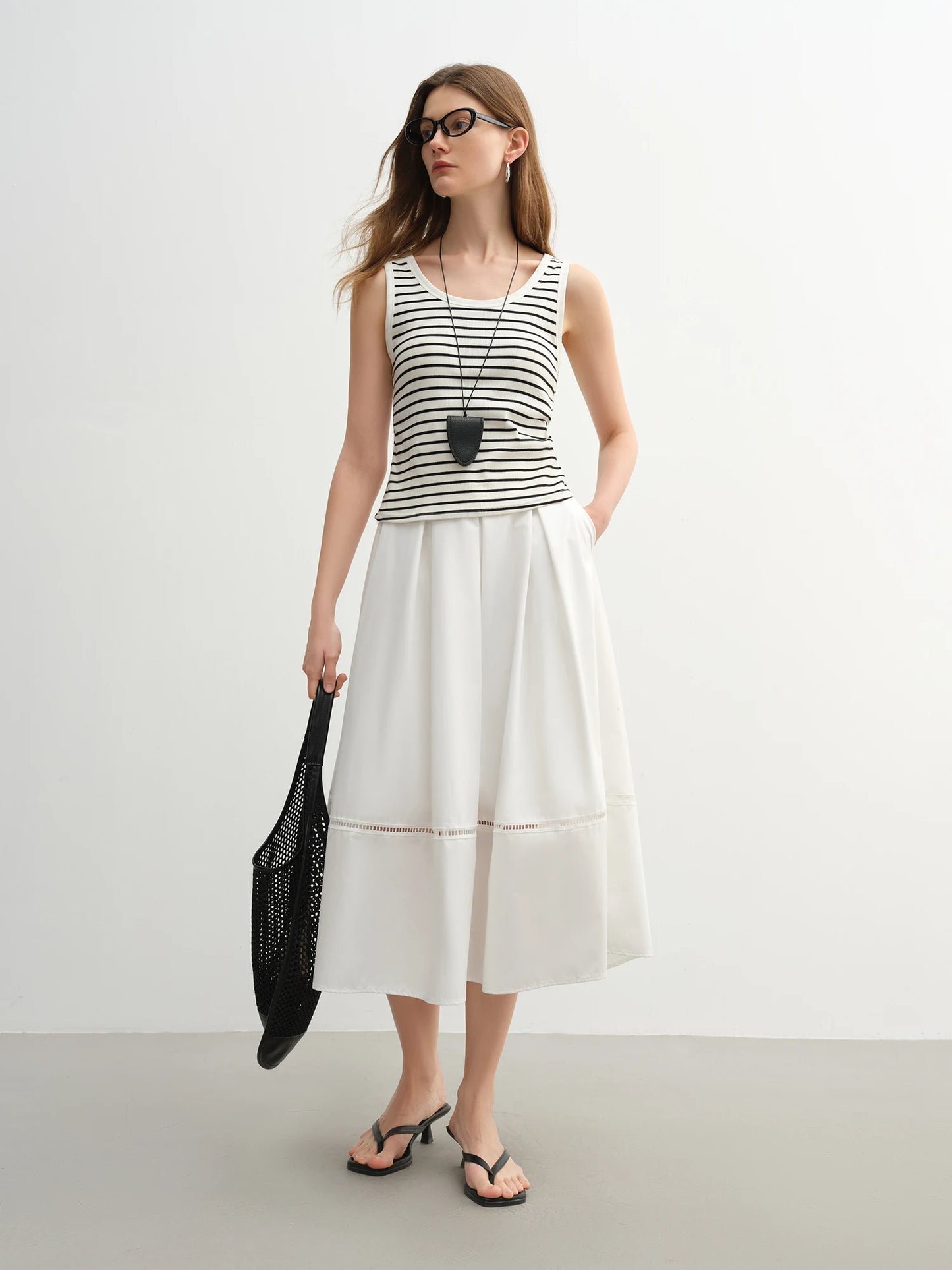 Eleganter Plus-Size-Rock im französischen Retro-Stil mit Polka-Dots – Sommerlicher, hoch taillierter Schlankmacher-Rock