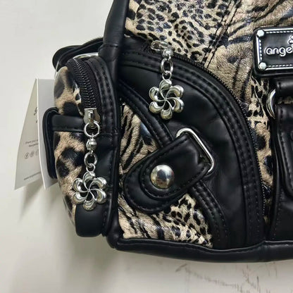 Damen Schultertasche Leopard-Print mit Mehrfachfächern und weichem Oberflächenfinish