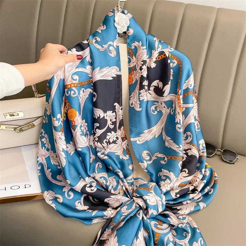 Damen Seidenschal groß 180x90cm Sommer Strand Foulard Bandana weich