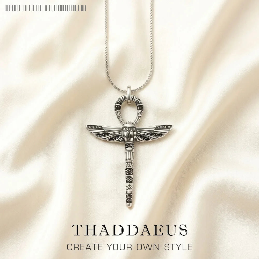 Damen-Halskette Ankh Kreuz Skarabäus ägyptisch aus Sterlingsilber