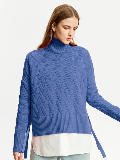 Damen-Rollkragenpullover locker Schnürung Herbst-Winter