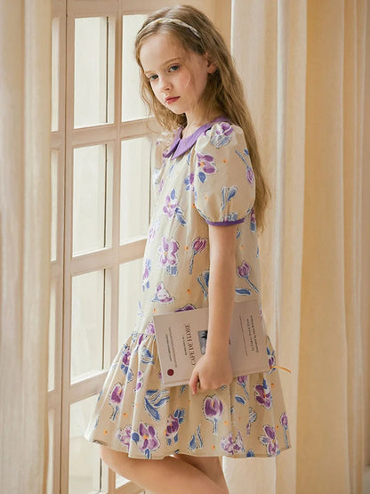 Ärmelloses Sommerkleid aus 100% Baumwolle mit kleinem Blumenmuster für Mädchen – ideal für Strand und Party, Größen 3-14 Jahre