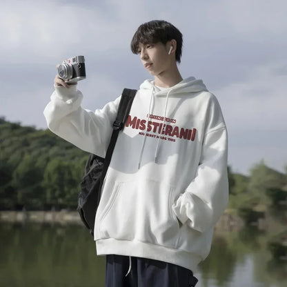 2024 Neu im Vintage-Stil, lässig, Kapuzenpullover für Herren, mit Buchstaben bedruckt, lockere Passform, Kapuzenpullover, Herbst, Y2K, Streetwear, modischer Trainingsanzug