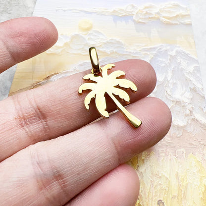 Kleiner goldfarbener Anhänger Palmenbaum an Finger, Öse oben