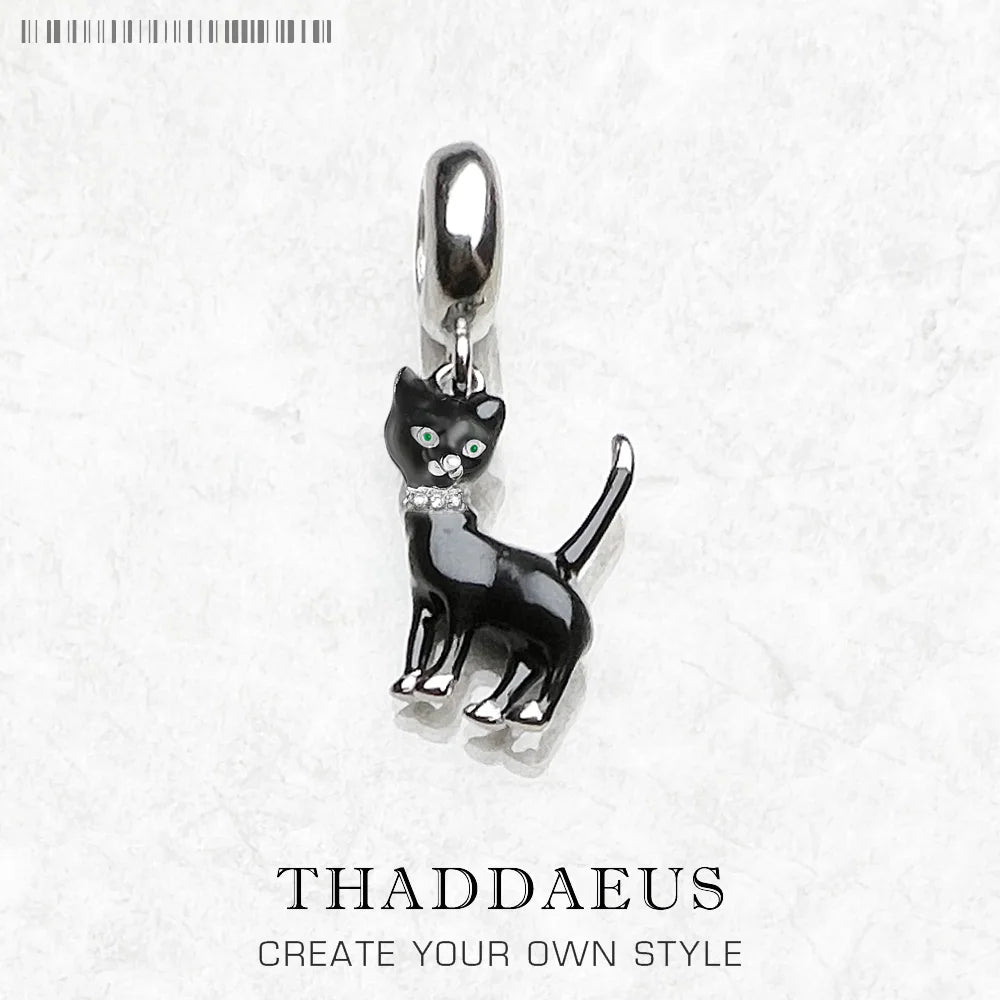 Damen-Charm-Anhänger schwarze Katze süß DIY Club aus Sterlingsilber