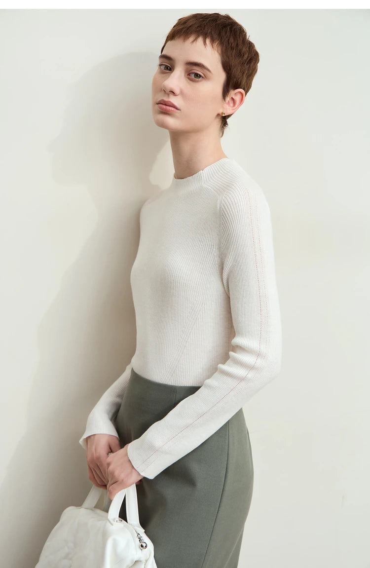 Damen-Halbrollkragen-Pullover Slim Raglan Wolle-Mix Herbst-Winter