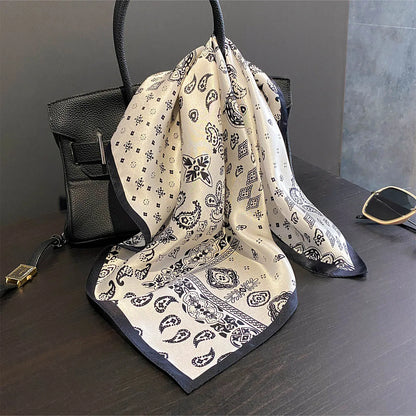 Damen Seidensatin Schal 53cm quadratisch Blumenprint Kopftuch Hijab Bandana B
