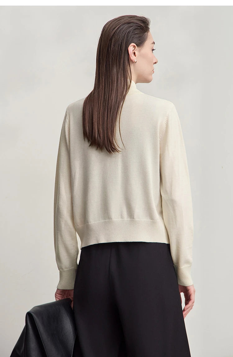 Damen-Rollkragen-Strickjacke kurz Reißverschluss Wolle Herbst-Winter