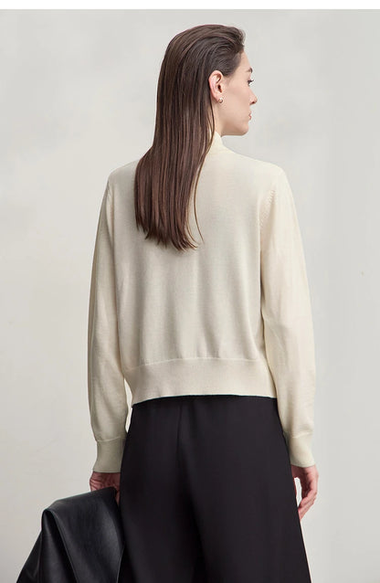 Damen-Rollkragen-Strickjacke kurz Reißverschluss Wolle Herbst-Winter