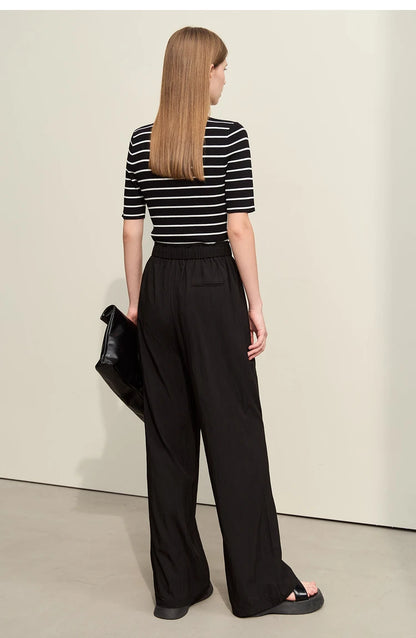 Damen gestreiftes Hemd mit Rundhals und schöner Stickerei für den Sommer