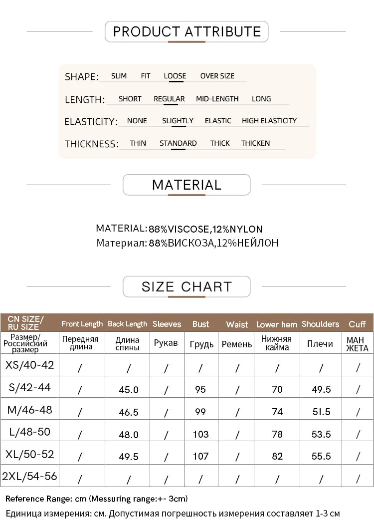 Material- und Größenübersicht für den Damen-Wollstrickpullover