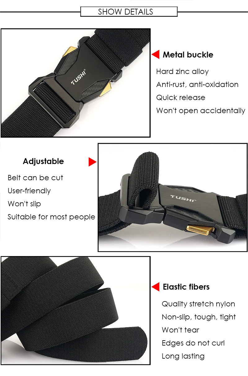 Unisex-Taktischer Gürtel Elastisch mit Schnellverschluss Metall-Schnalle für Alltag und Freizeit