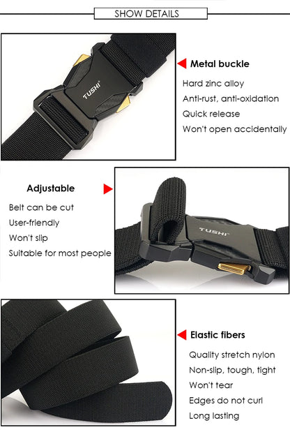 Unisex-Taktischer Gürtel Elastisch mit Schnellverschluss Metall-Schnalle für Alltag und Freizeit