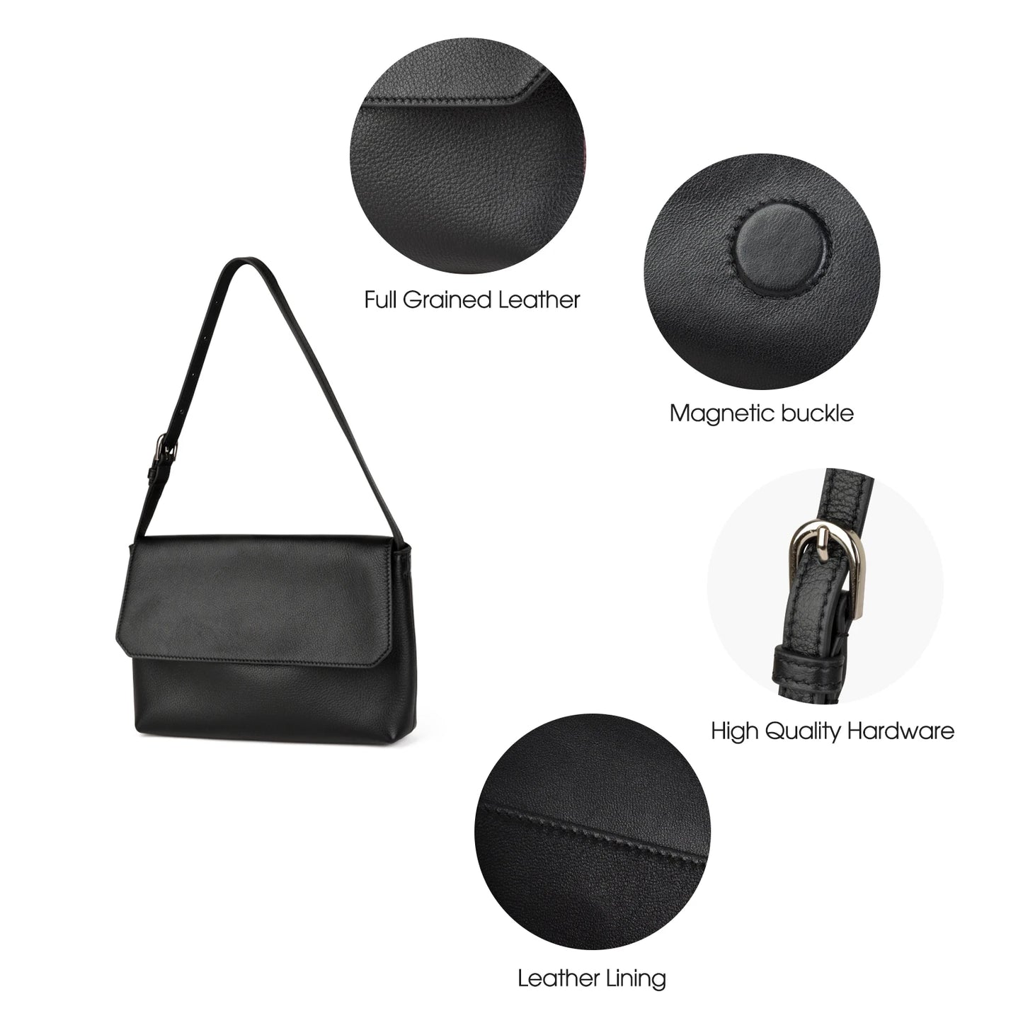 Leder Schultertasche - Vollnarbiges Rindsleder Quadratisch Crossbody