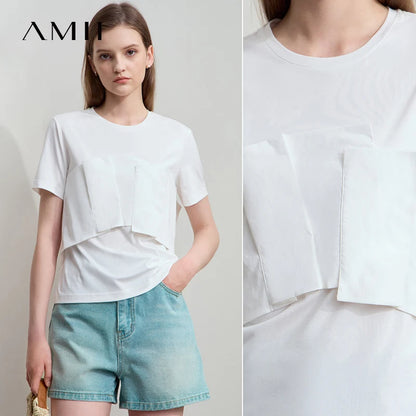 Damen T-Shirt im minimalistischen Stil mit lässigem Komfort und geradem Spleißen