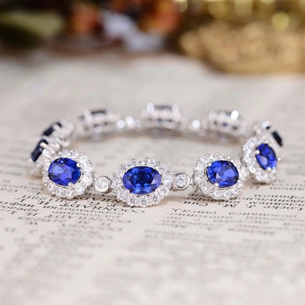 Damen-Armreif mit Saphir und Zirkonia aus Sterlingsilber
