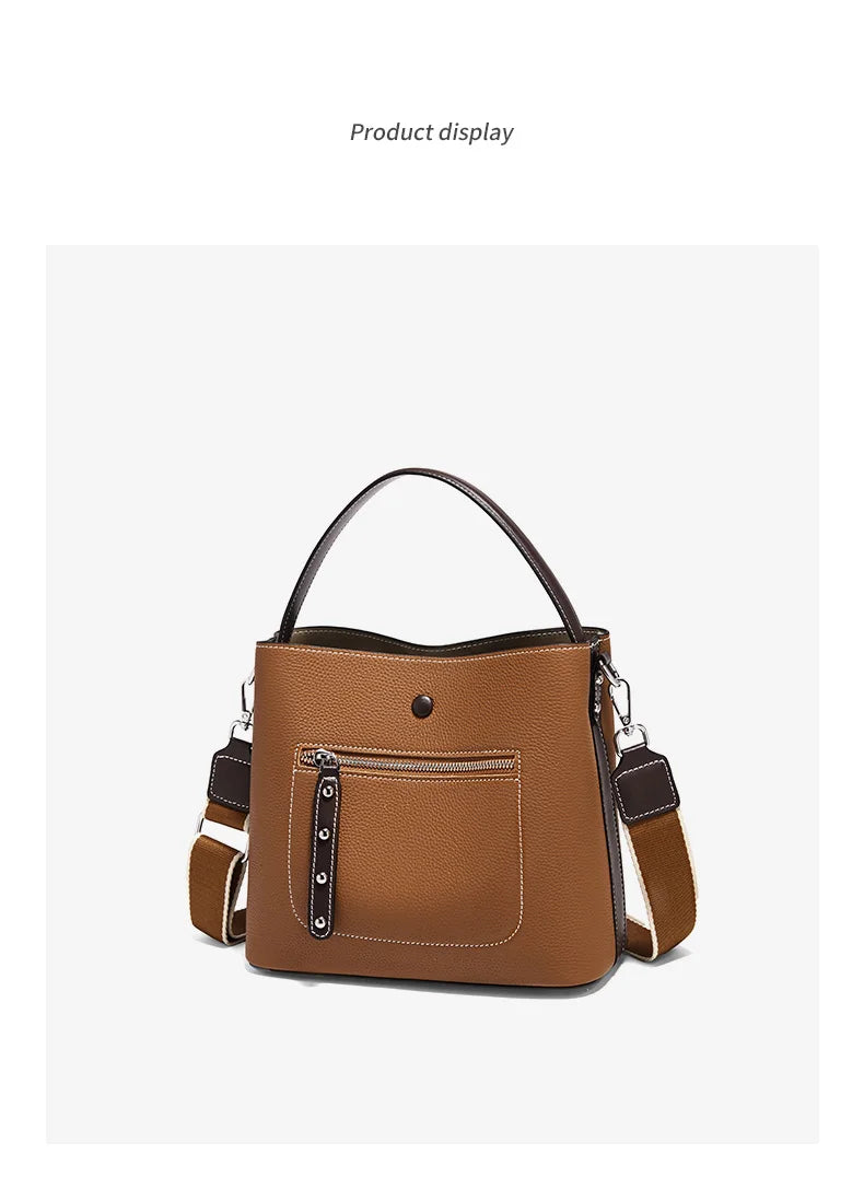 Damen-Handtasche aus echtem Leder im Bucket-Stil mit großem Fassungsvermögen Alltagstauglich