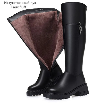 AIYUQI Women's Over The Knee Boots 2025 New Genuine Leather Winter Boots Women Wool Heel Platform Women's Boots