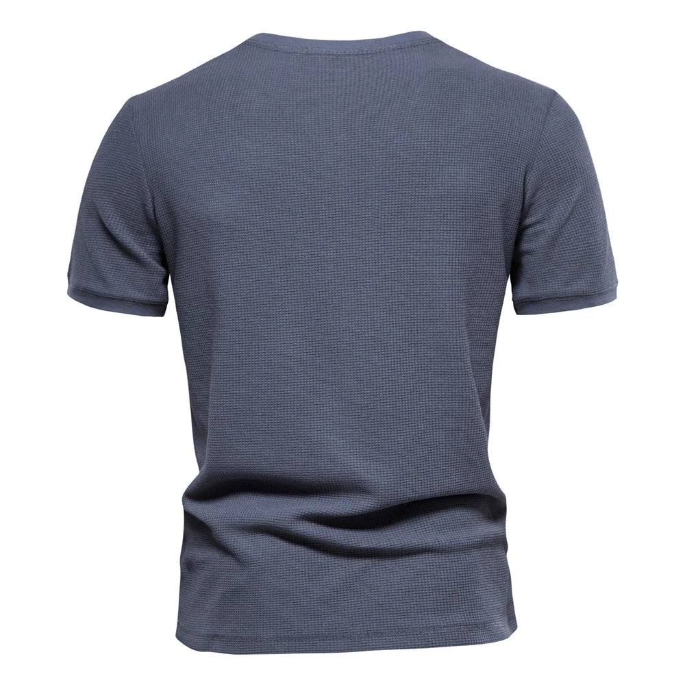 Herren Henley T-Shirt aus Baumwolle im einfarbigen lässigen Stil für den Sommer